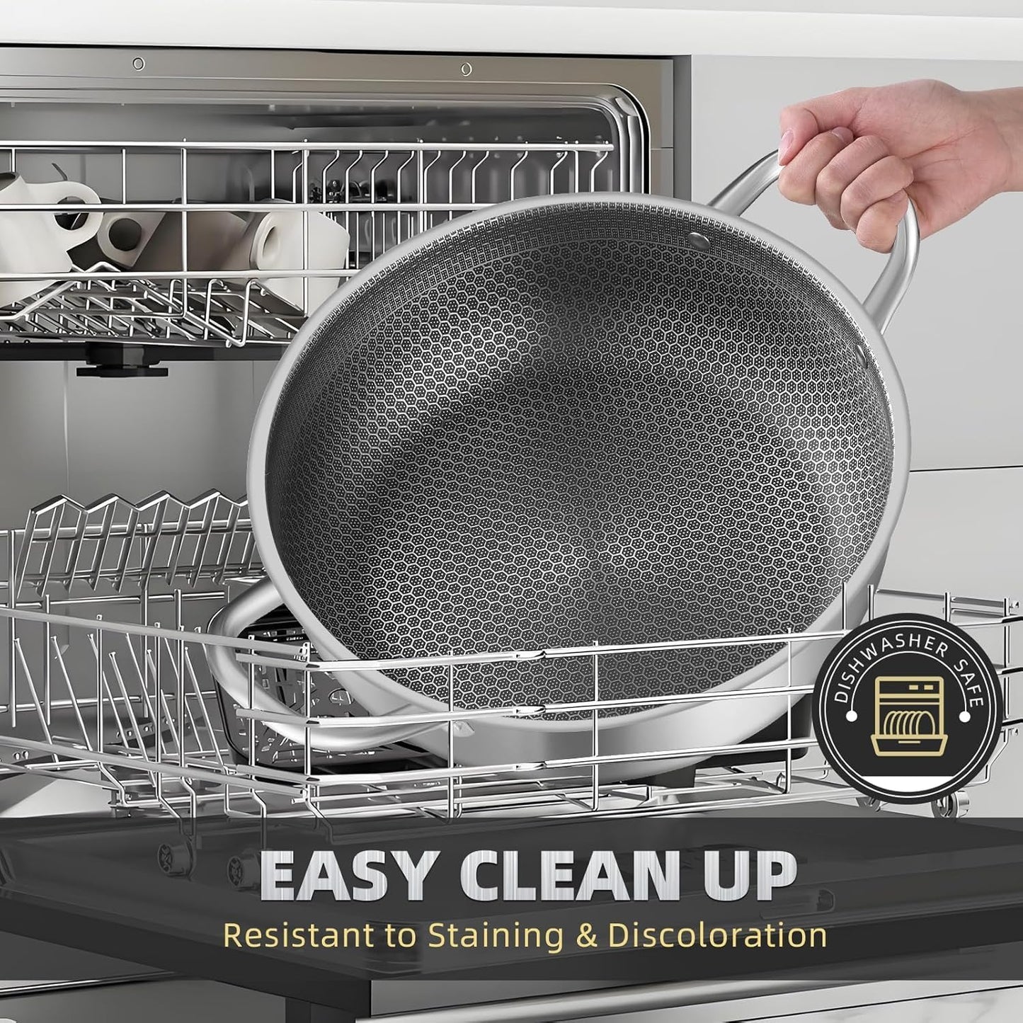 Homodoskey Stainless Steel Saute Pan with Lid Deep Frying Nonstick Cookware NEW