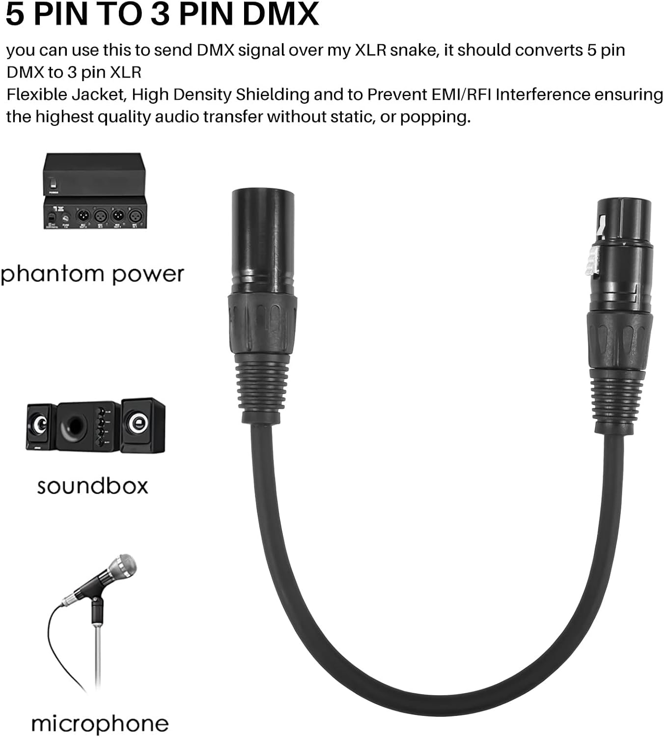 Yieidui 3 Pin to 5 Microphone Audio Adapter Connector Cables NEW