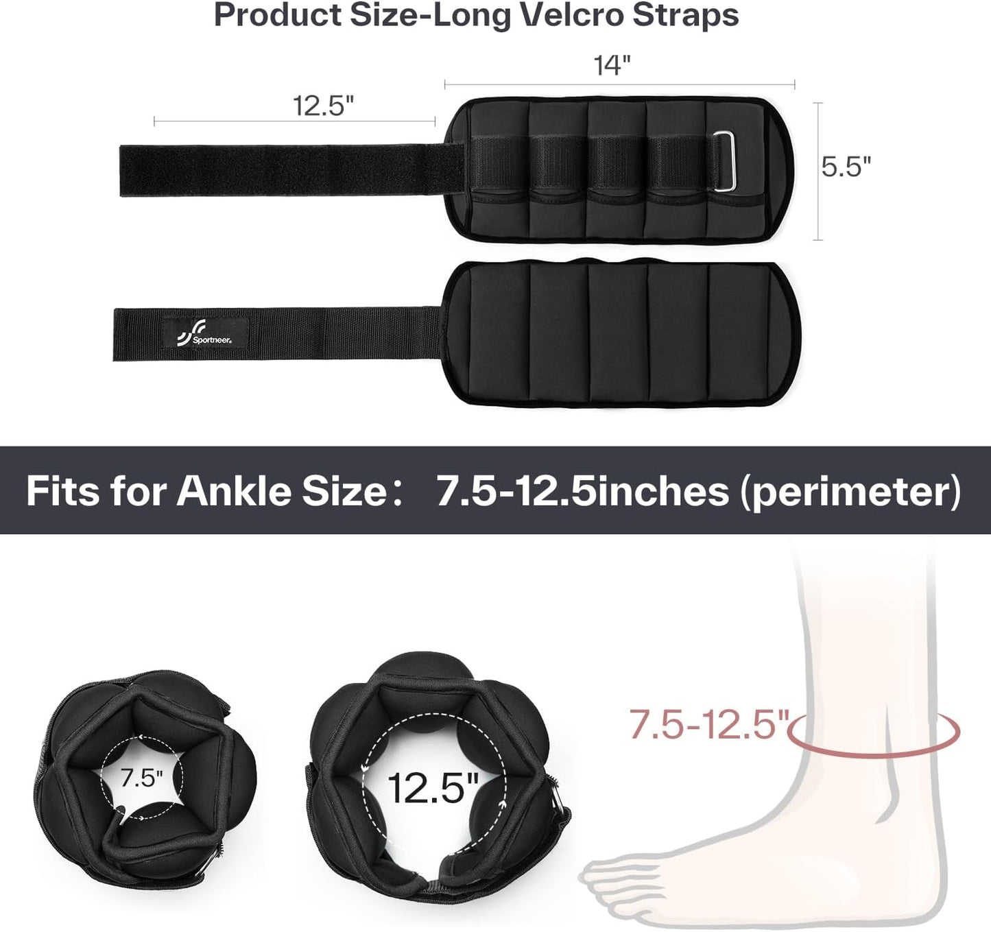 Sportneer Adjustable Ankle Weights 0.9-4.5 kg, 1-5 lbs Each Pair PINK NEW