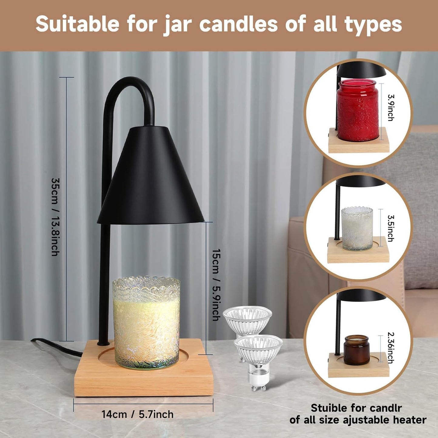 Erumpere Dimmable Candle Warmer Lamp for Jar Candles Electric Wood Table NEW