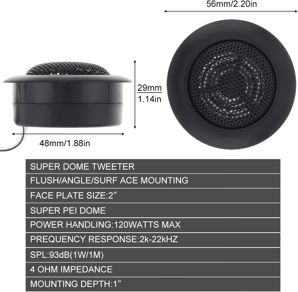 DriSentri 120W Car Electronics High Efficiency Mini Dome Tweeters for Car DEMO