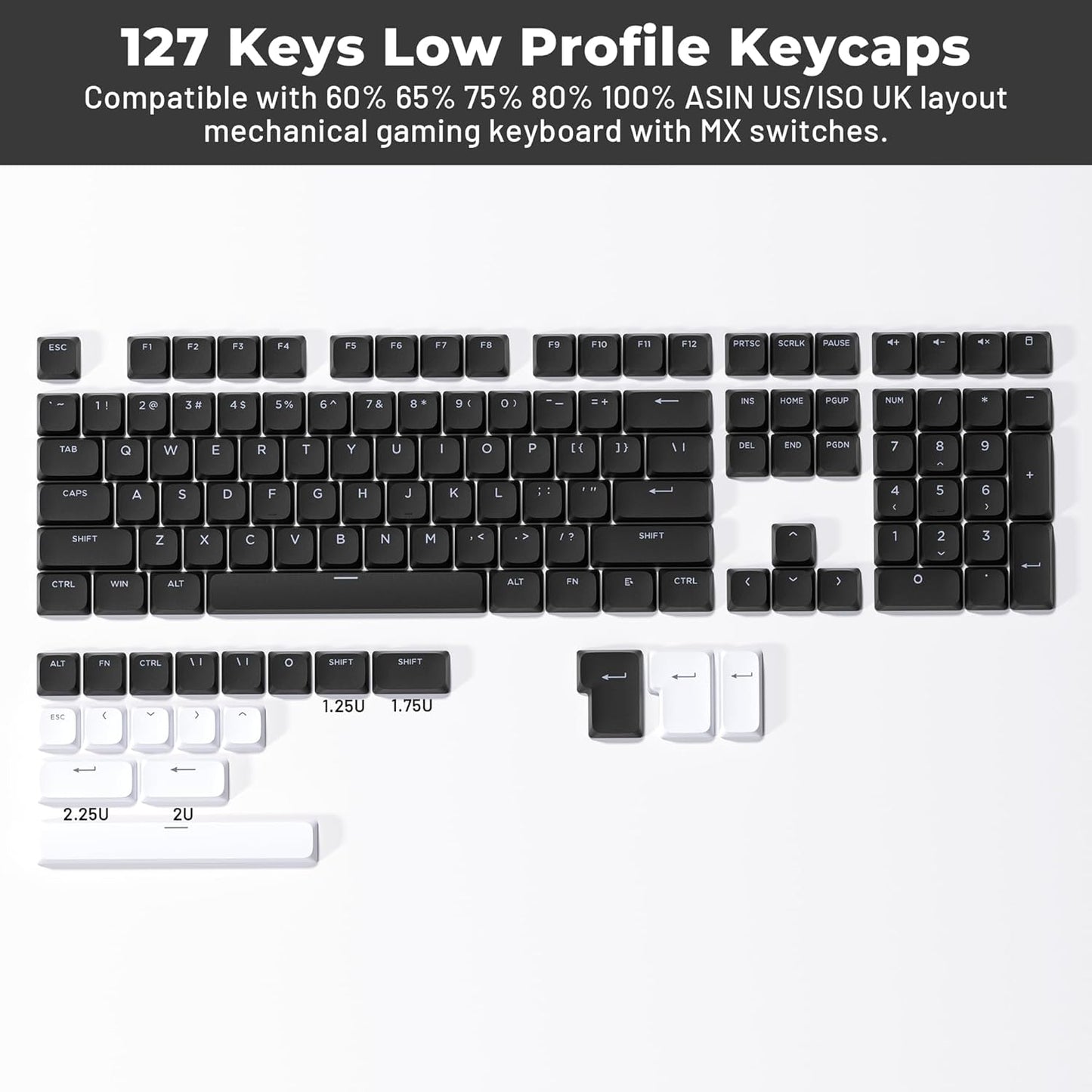 Wesileyern Shine Through Keycap Sets Double Shot PBT Keyboard Keycaps Black NEW