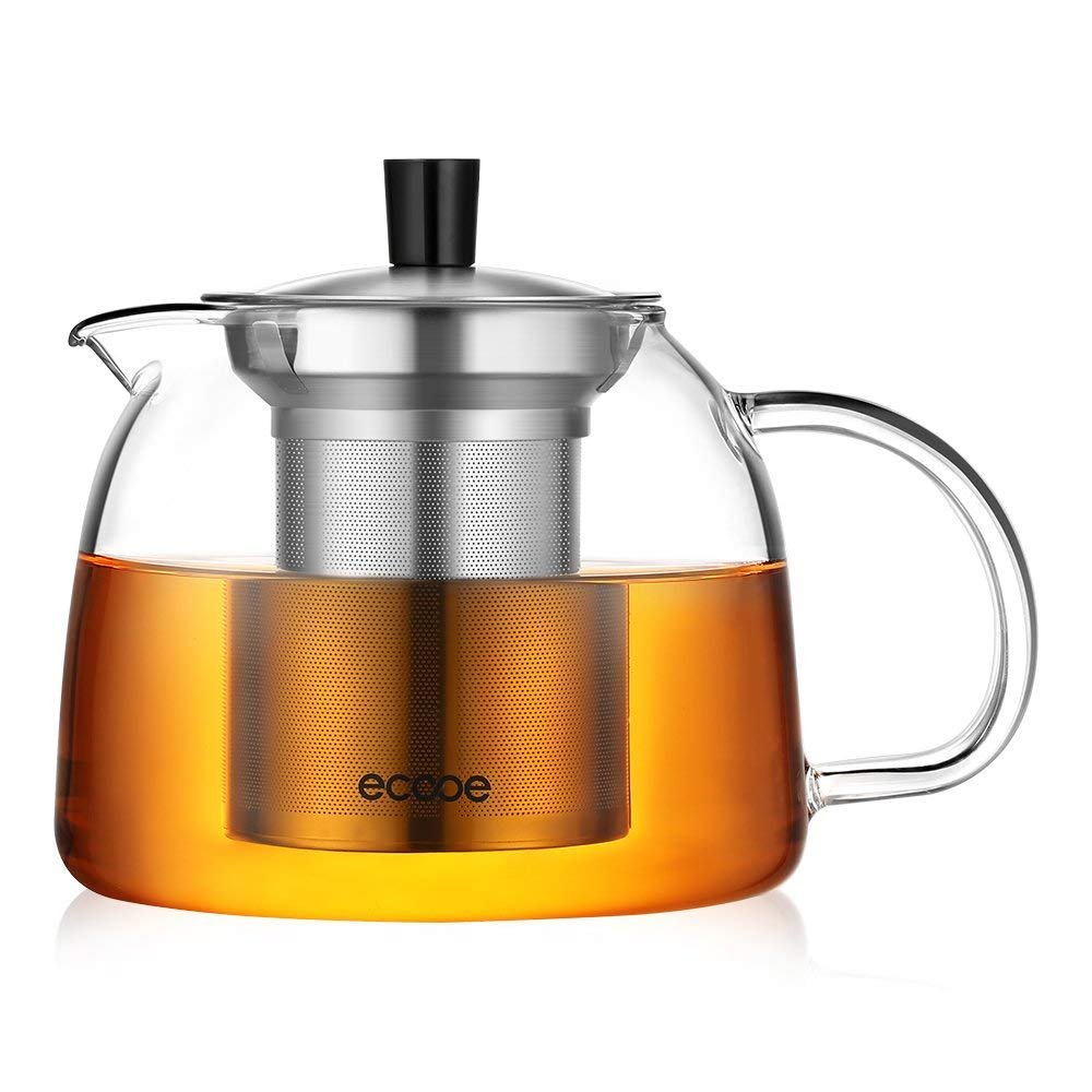 ecooe 1000ml Glass Teapot with Stainless Steel Infuser for Stovetop 33 oz NEW