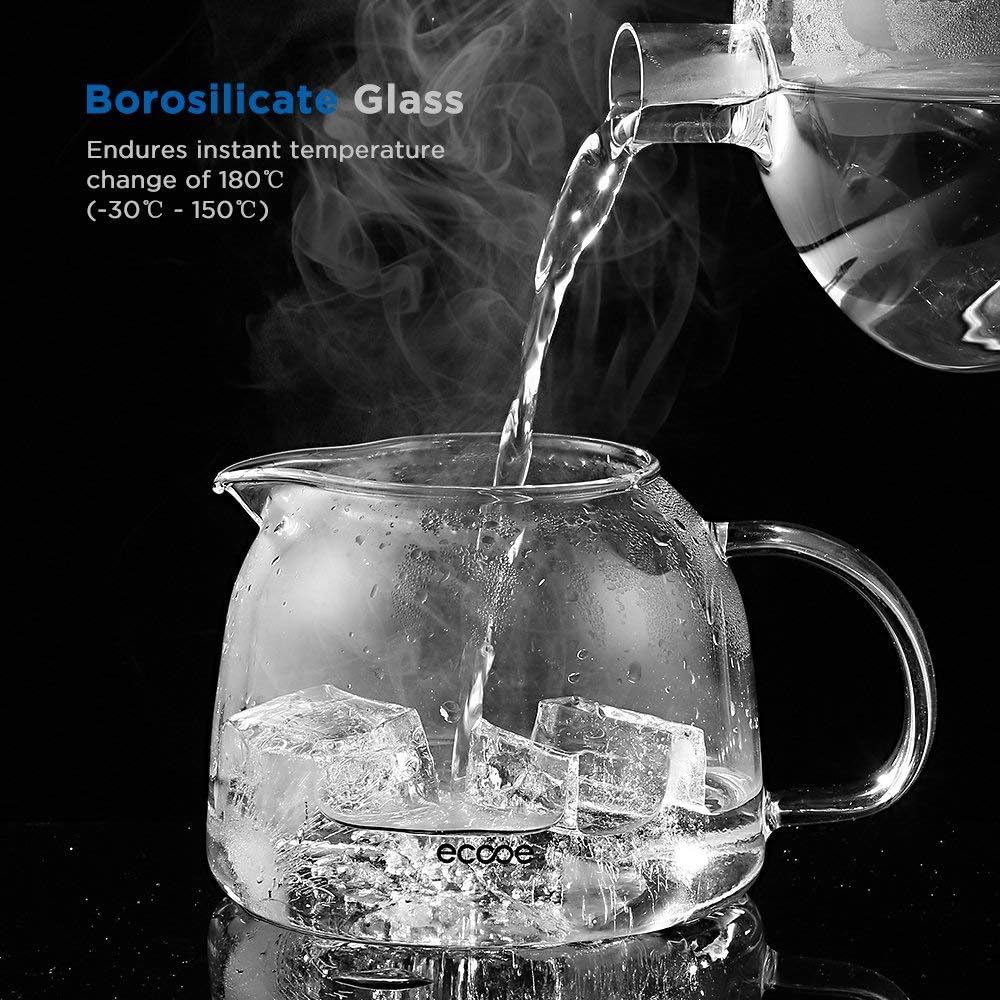 ecooe 1000ml Glass Teapot with Stainless Steel Infuser for Stovetop 33 oz NEW