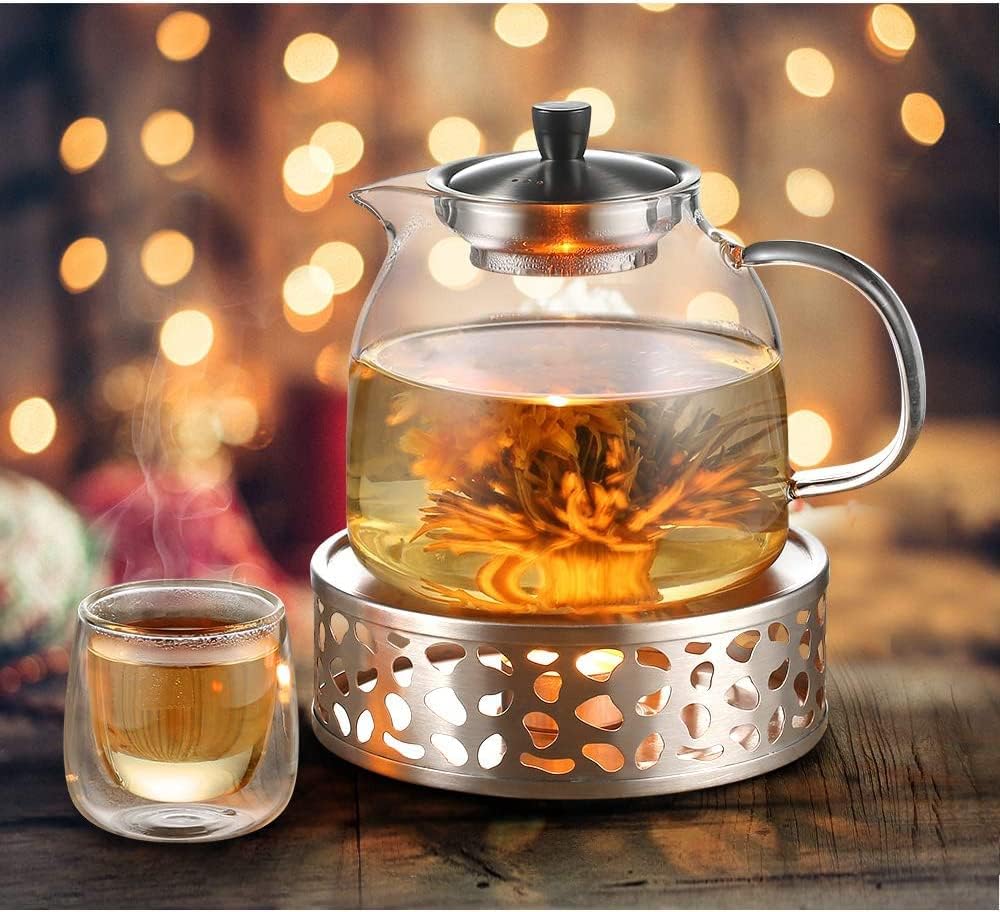 ecooe 1000ml Glass Teapot with Stainless Steel Infuser for Stovetop 33 oz NEW