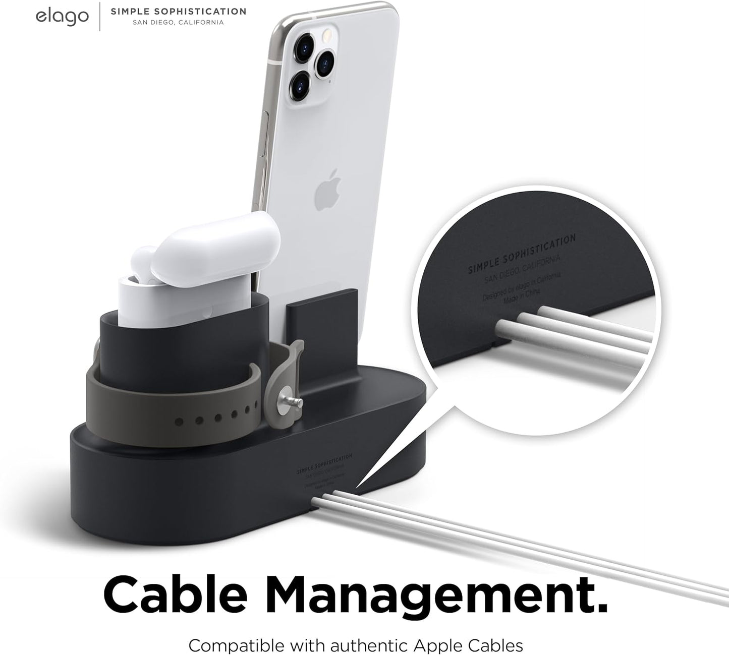 elago 3-in-1 Charging Dock for Apple Watch Series 10/9/8/7/6/5/4, Black NEW
