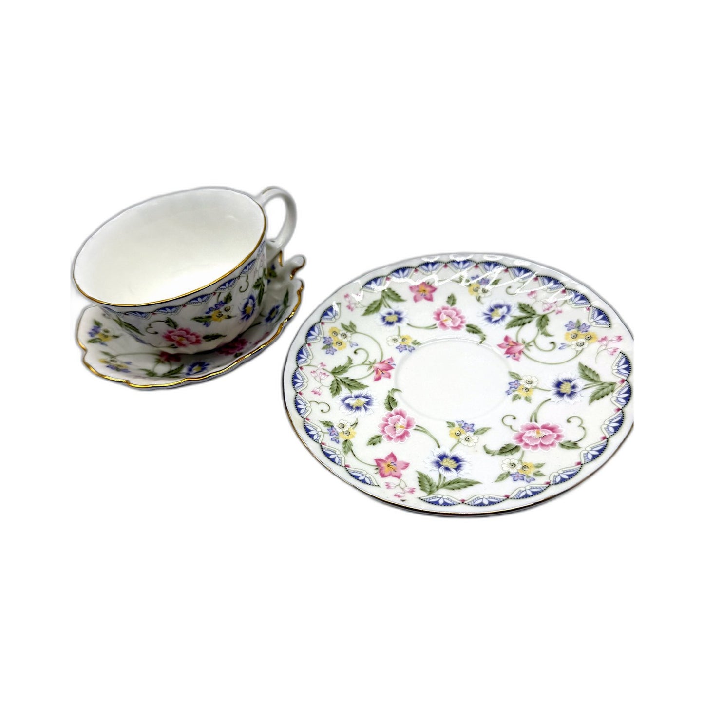 Exceed Bon Edelweiss Floral Porcelain Teacup and Saucer Set Vintage Tea