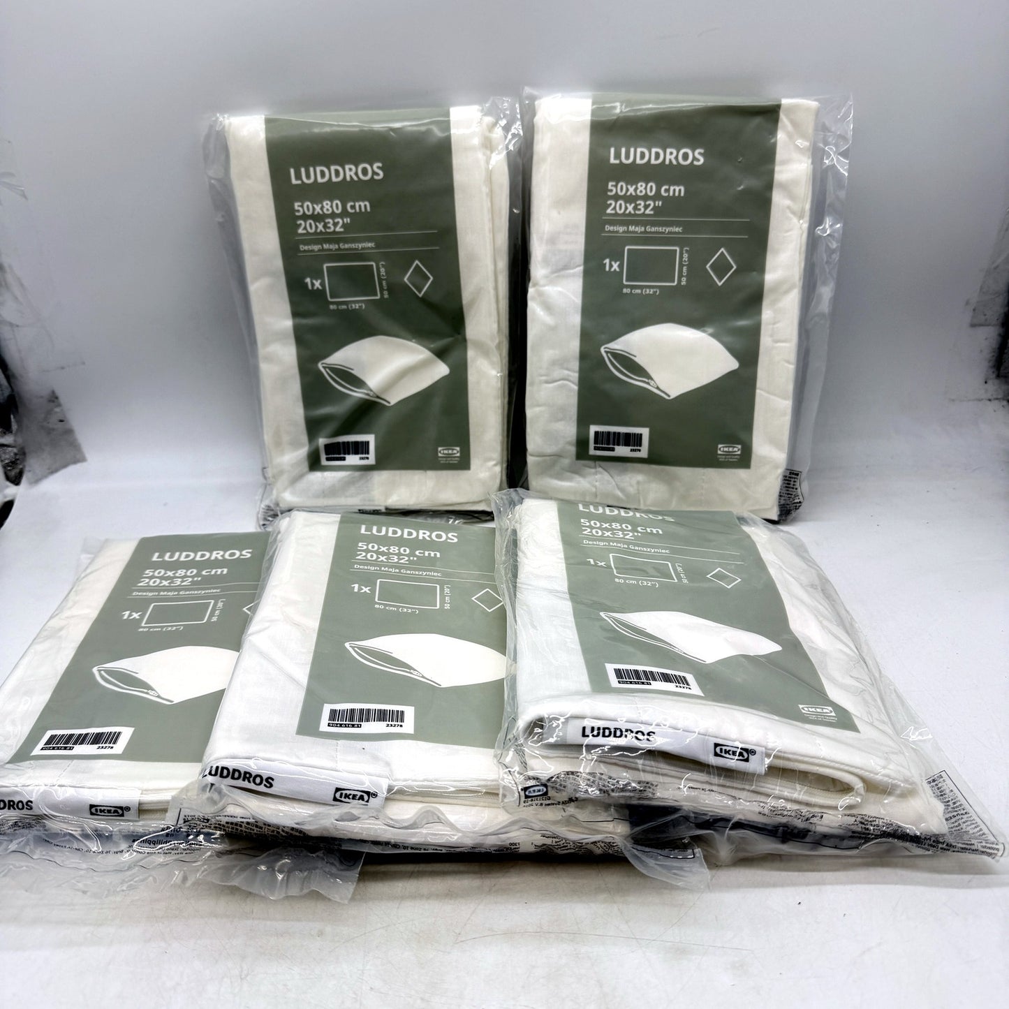 IKEA LUDDROS 5 Piece Pillow Protector Cover Set White Soft Cotton Polyester NEW