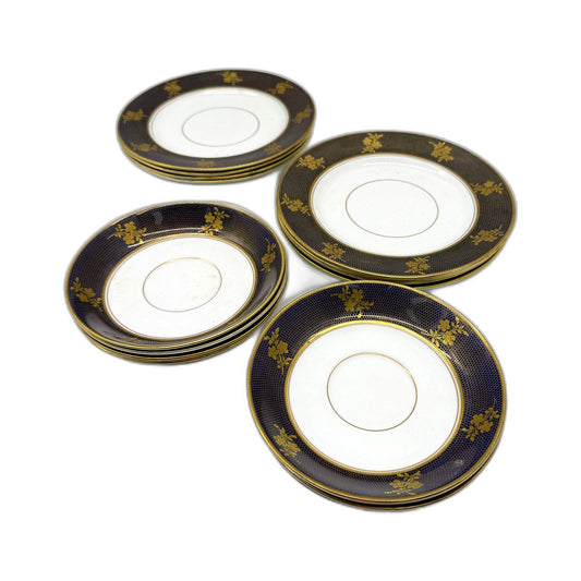 Crown Chelsea England 16Pce Dessert & Saucers Purple & Gold Fine China Plates