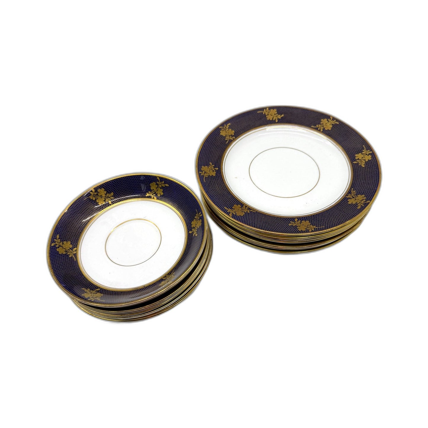 Crown Chelsea England 16Pce Dessert & Saucers Purple & Gold Fine China Plates
