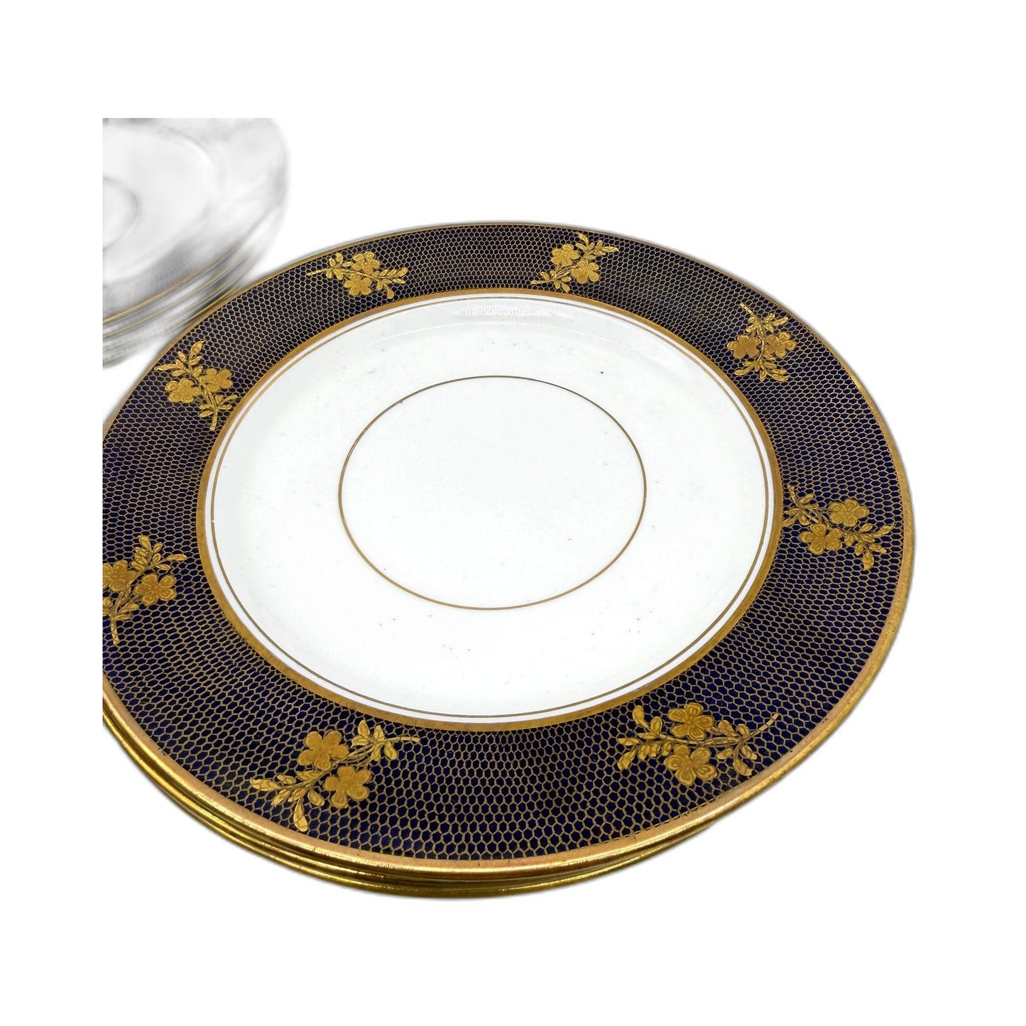 Crown Chelsea England 16Pce Dessert & Saucers Purple & Gold Fine China Plates