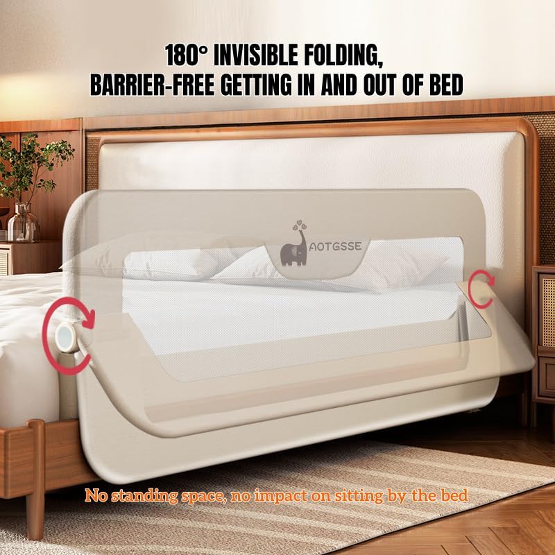 Musotica Foldable Kids Bed Rails Guard with Grey Foam Padding, 150x70cm NEW