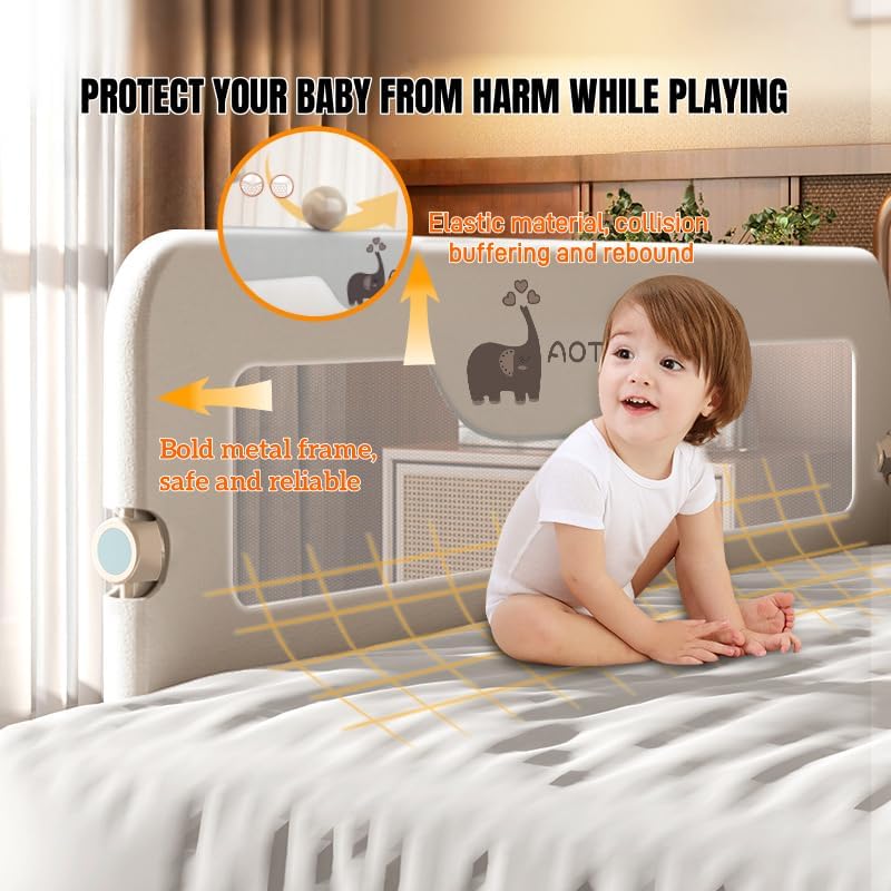 Musotica Foldable Kids Bed Rails Guard with Grey Foam Padding, 150x70cm NEW