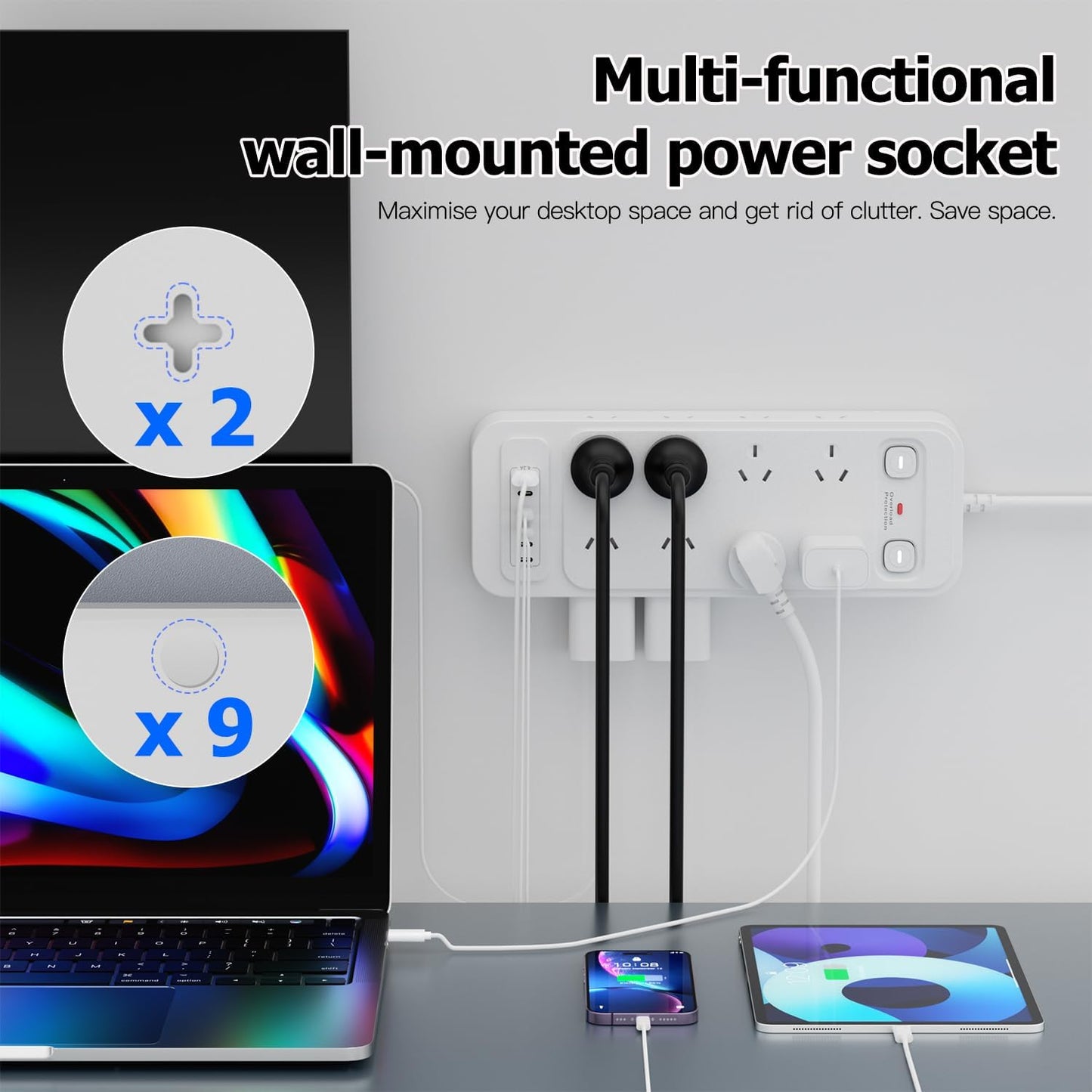BOCHLION 16-Outlet Power Strip with Surge Protector, Heavy-Duty Extension Cord