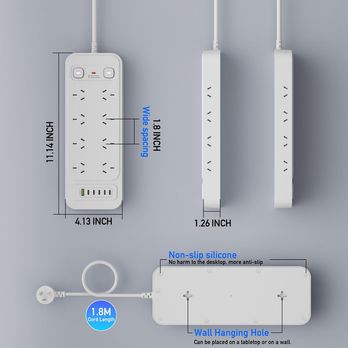 BOCHLION 16-Outlet Power Strip with Surge Protector, Heavy-Duty Extension Cord