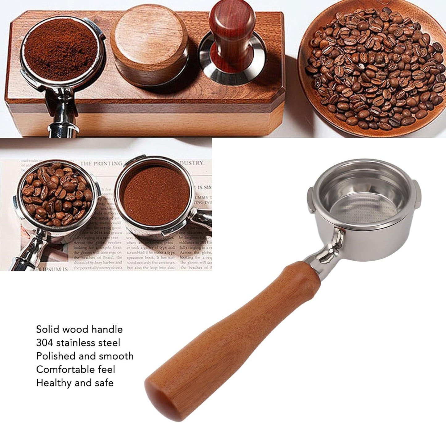gernie Stainless Tampers Steel Bottomless Portafilter with 2 Ears Tamper NEW