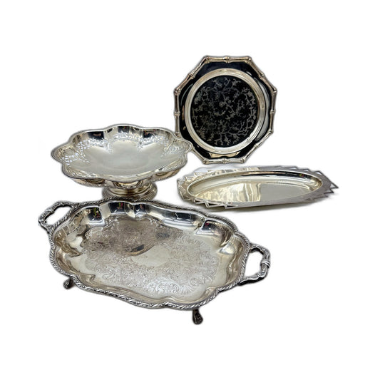 Various Brands & Style Silver Plated Decorative Vintage Serving Trays 4 Pack Set