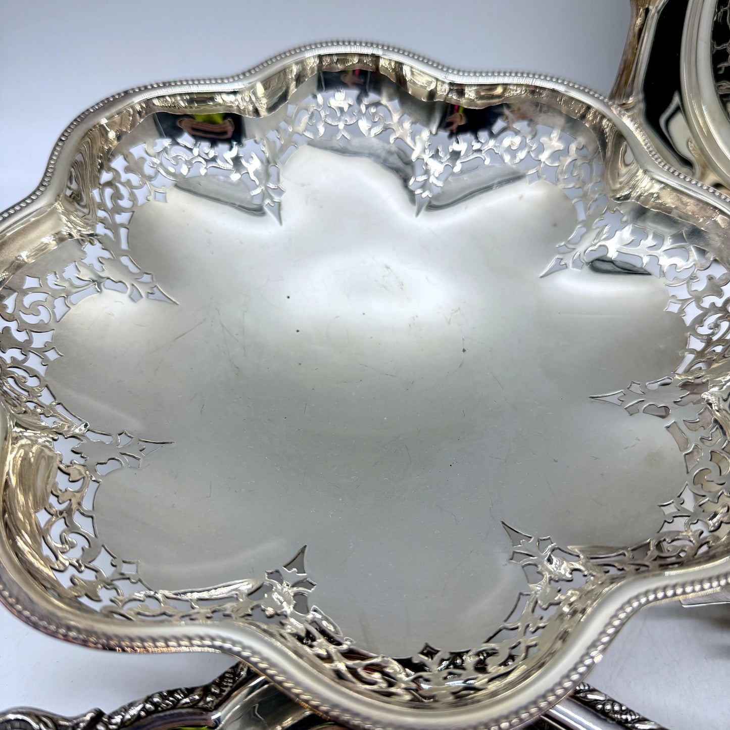 Various Brands & Style Silver Plated Decorative Vintage Serving Trays 4 Pack Set