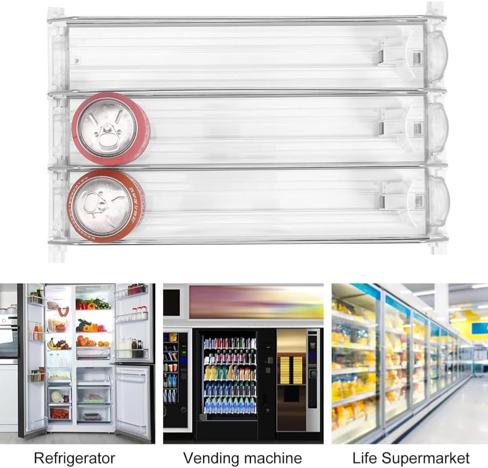 Poemtian 3-Row Insulators Adjustable Fridge Drink Organizer Dispenser NEW