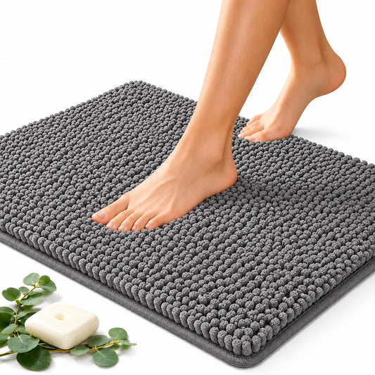 Opal Abode Plush Chenille Bath Mat Absorbent Non-Slip Quick-Dry Light Grey NEW