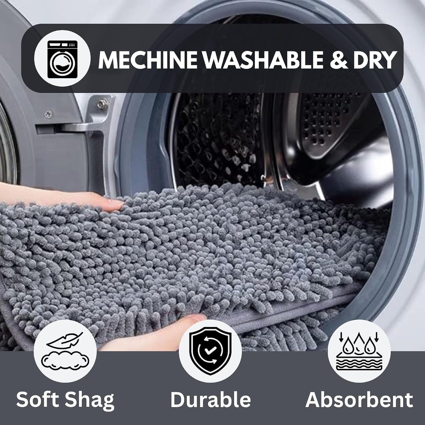 Opal Abode Plush Chenille Bath Mat Absorbent Non-Slip Quick-Dry Light Grey NEW
