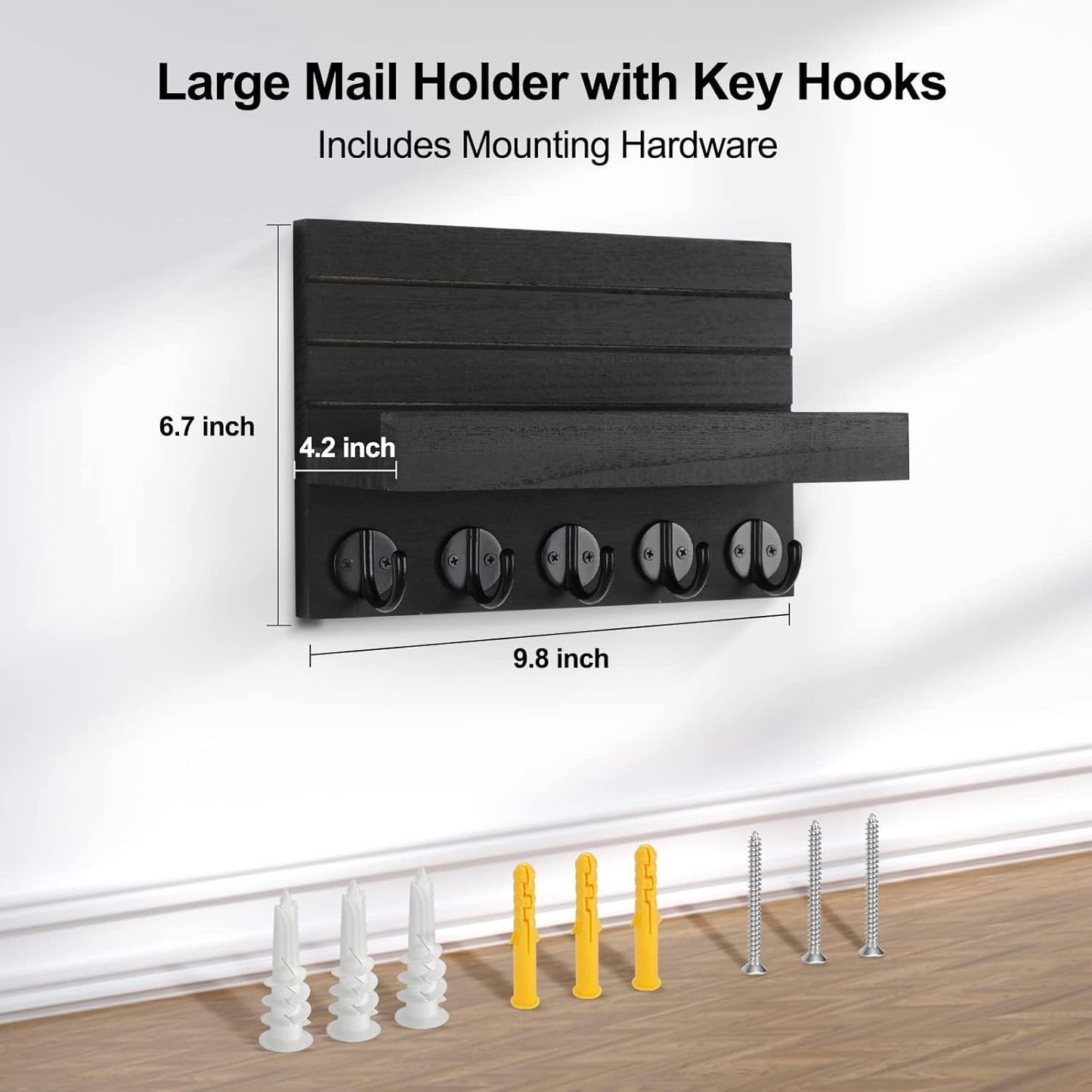 QYINXIU Wood Key Holder Wall Mounted Mail Organizer Coat Hooks in Black NEW