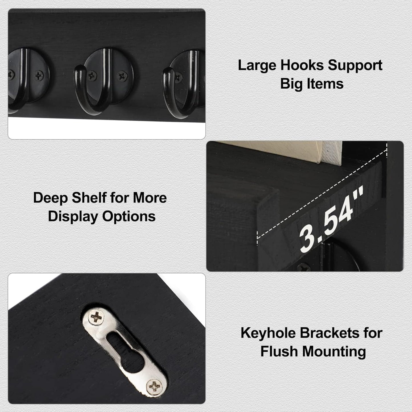 QYINXIU Wood Key Holder Wall Mounted Mail Organizer Coat Hooks in Black NEW