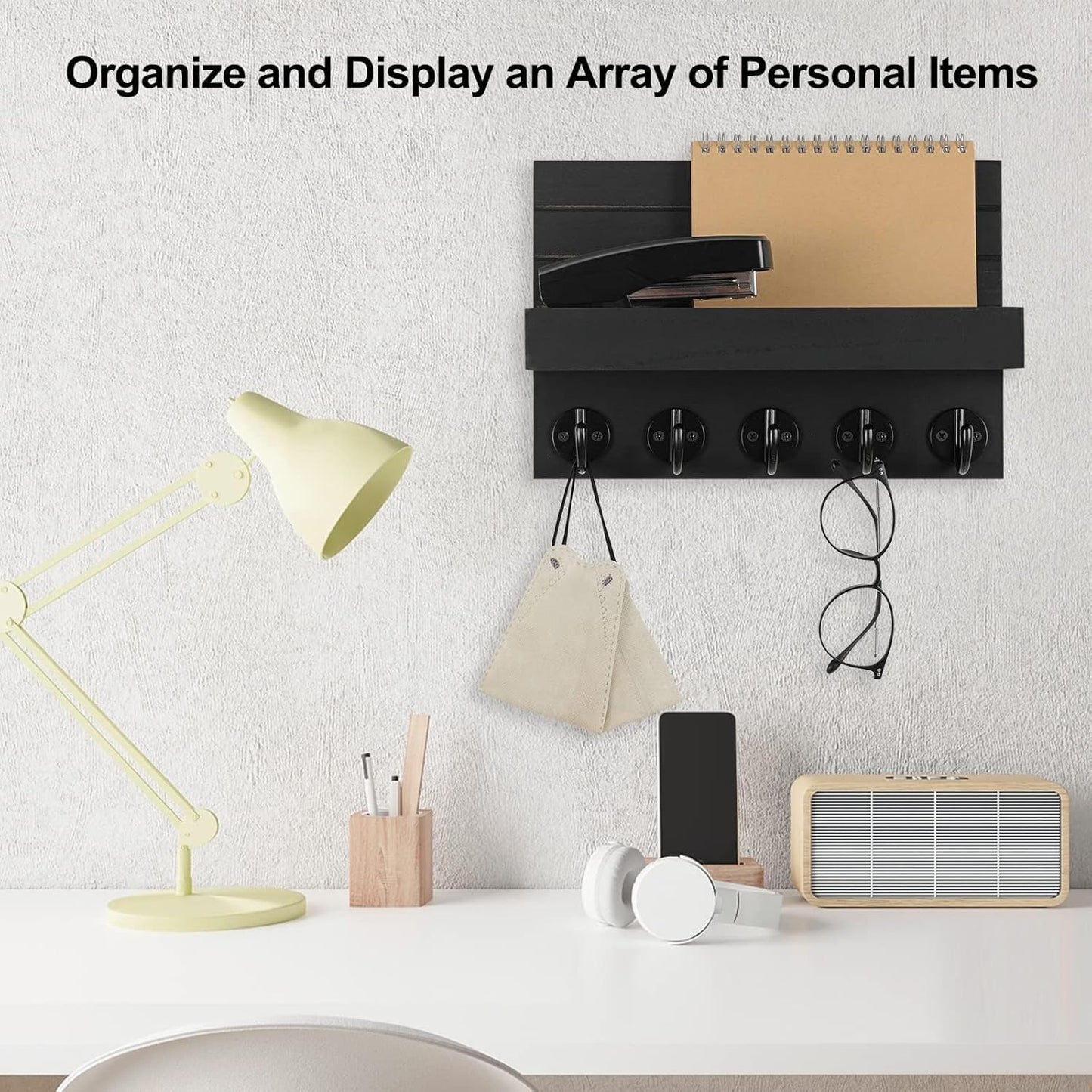 QYINXIU Wood Key Holder Wall Mounted Mail Organizer Coat Hooks in Black NEW