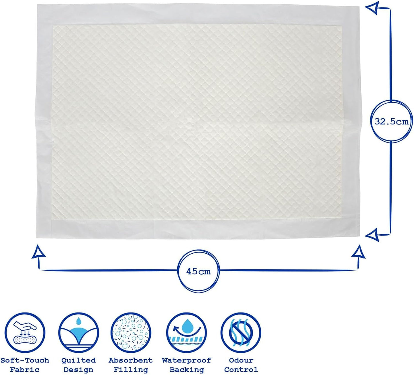 Harbour Housewares 100 Disposable Incontinence Bed Pads, 32.5 x 45 CM, White NEW