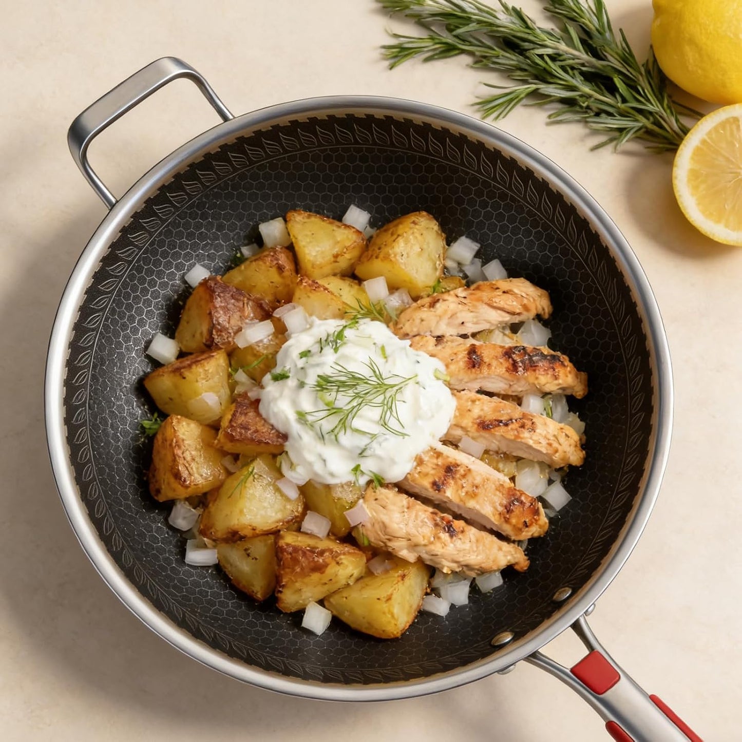 Meikurs Stainless Steel Frying Pan with Lid Tri-Ply Aluminum Core Hexagon NEW