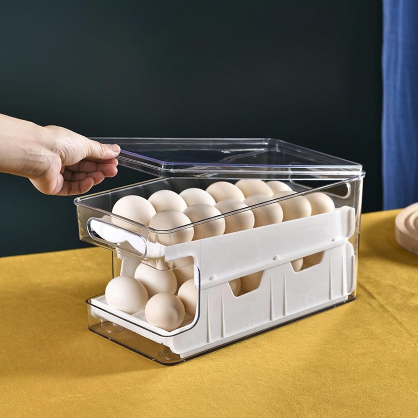 Poemtian Space-Saving Containers Plastic Egg Holder Organizer Refrigerator NEW