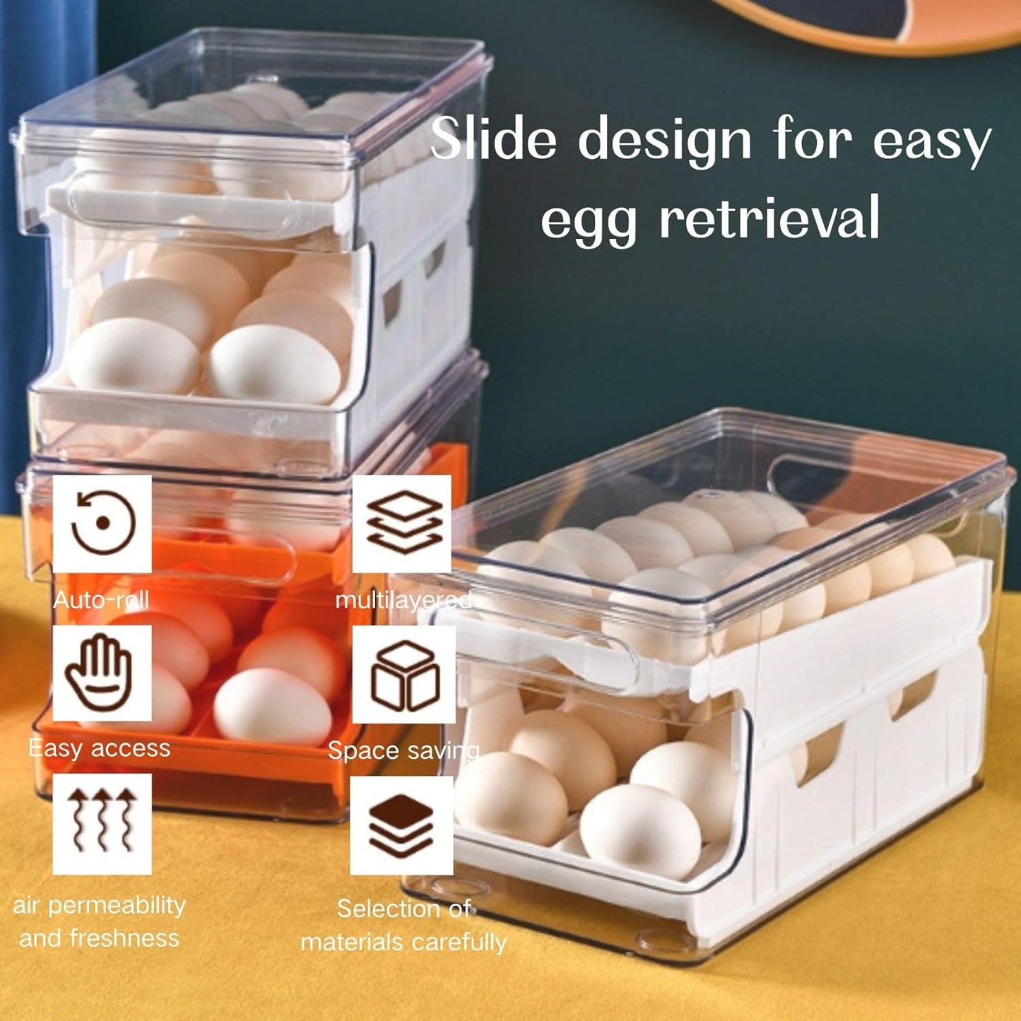 Poemtian Space-Saving Containers Plastic Egg Holder Organizer Refrigerator NEW