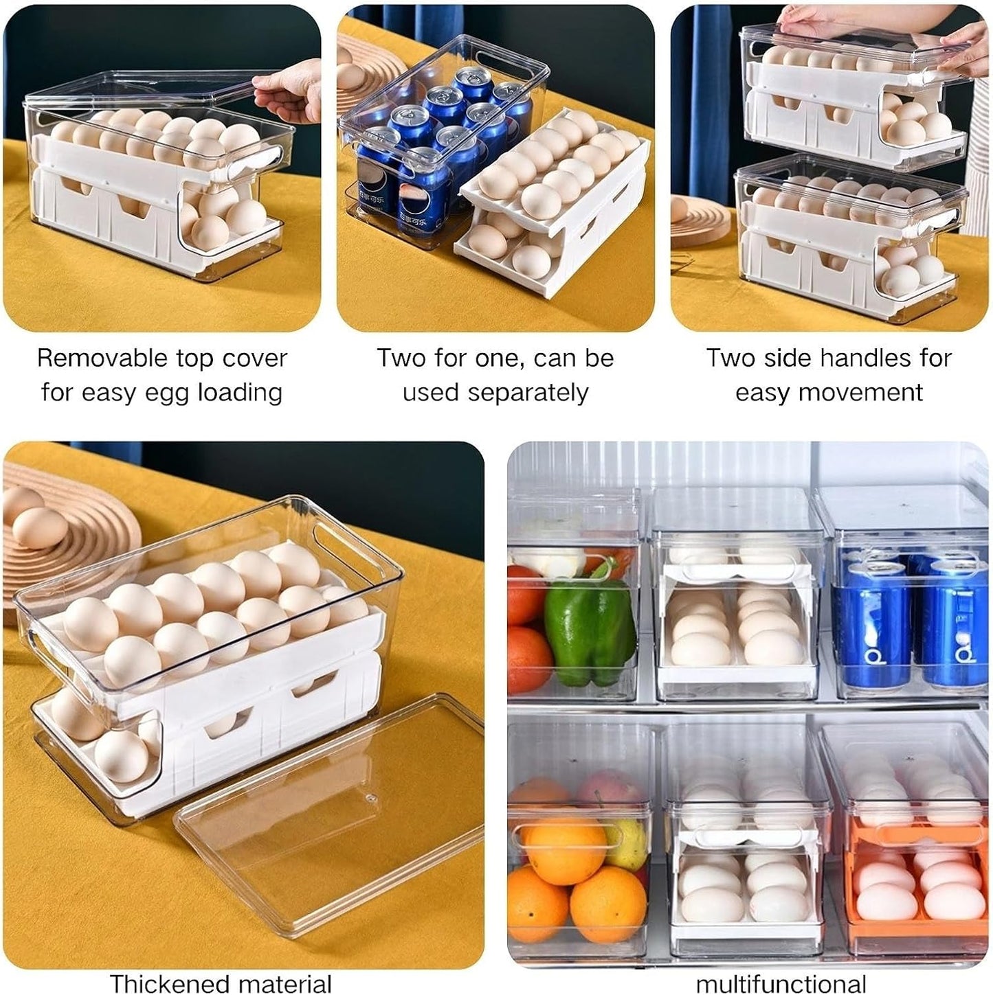 Poemtian Space-Saving Containers Plastic Egg Holder Organizer Refrigerator NEW