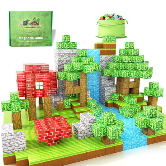 ESNNIE 100Pce Magnetic Building Blocks Set Green Plastic Construction Toy NEW