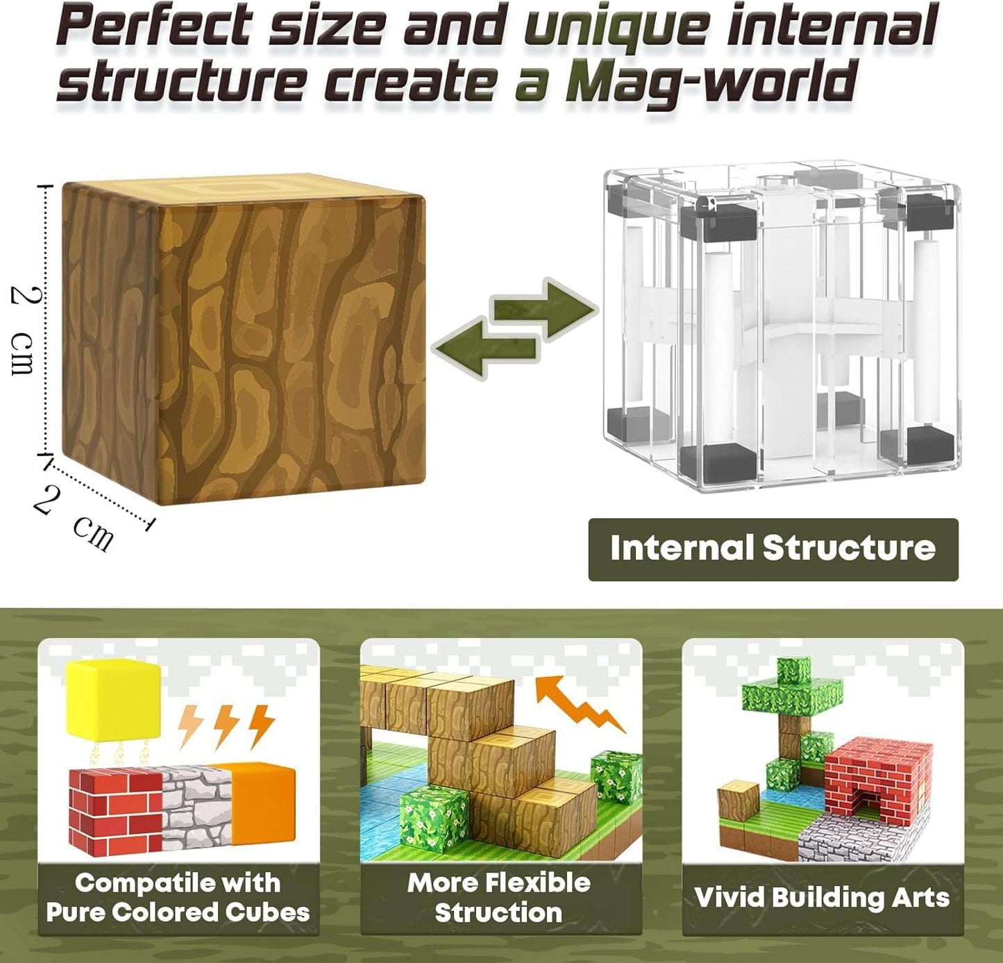 ESNNIE 100Pce Magnetic Building Blocks Set Green Plastic Construction Toy NEW