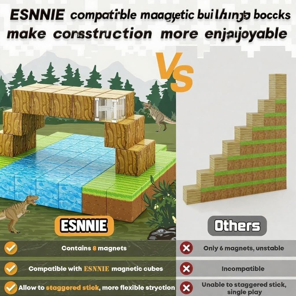 ESNNIE 100Pce Magnetic Building Blocks Set Green Plastic Construction Toy NEW