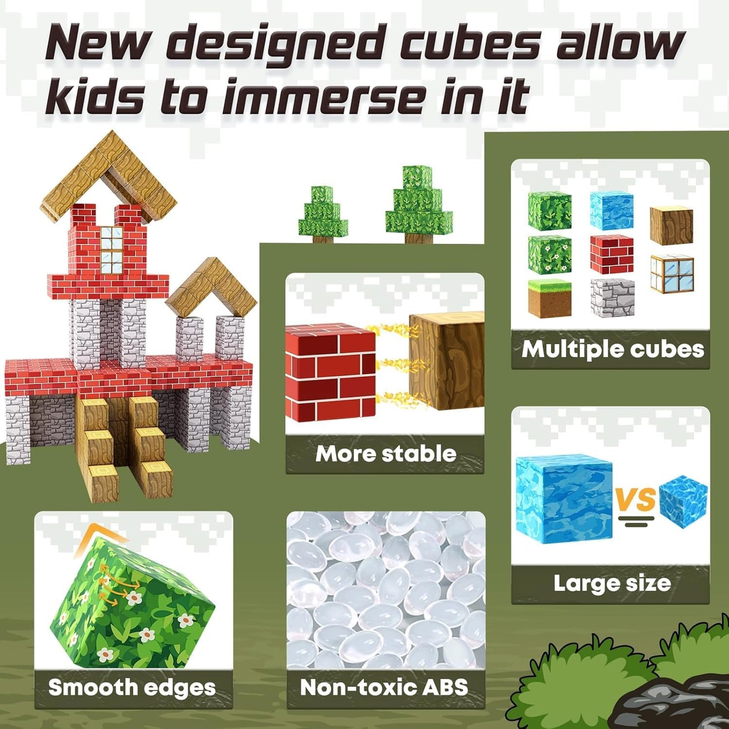 ESNNIE 100Pce Magnetic Building Blocks Set Green Plastic Construction Toy NEW