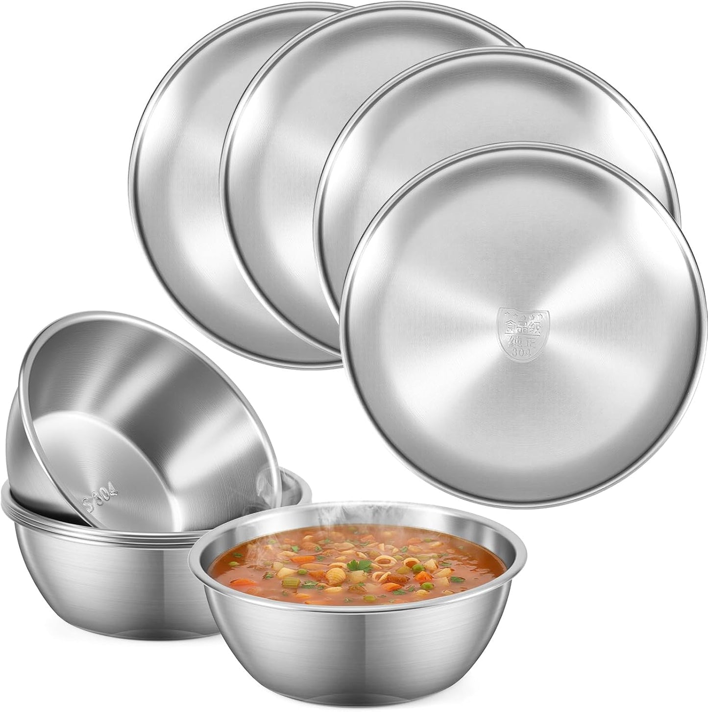X.Starline Stainless Steel Metal 8-Piece Camping Dinnerware Bowl & Plate Set NEW