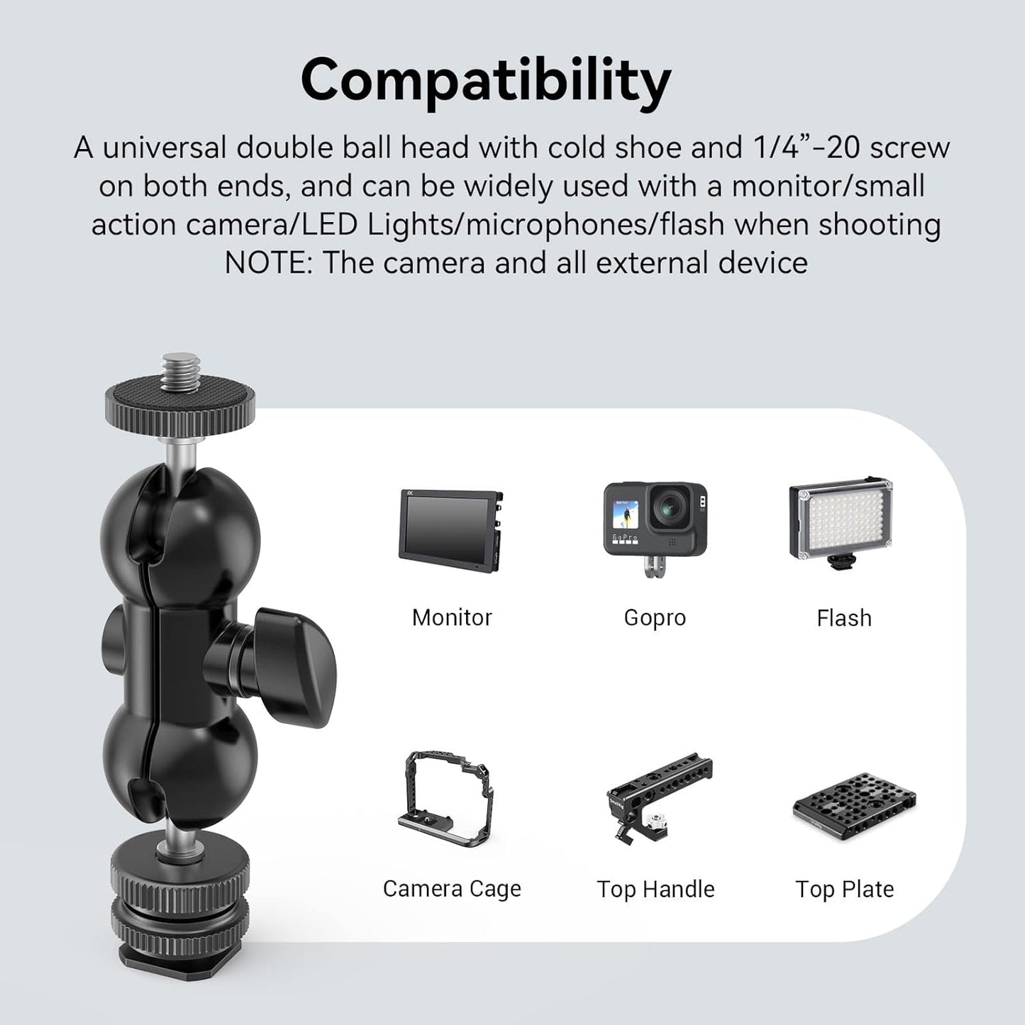 SMALLRIG Monitor Flash Accessories LED Light Mount with Dual Ballhead Shoe NEW
