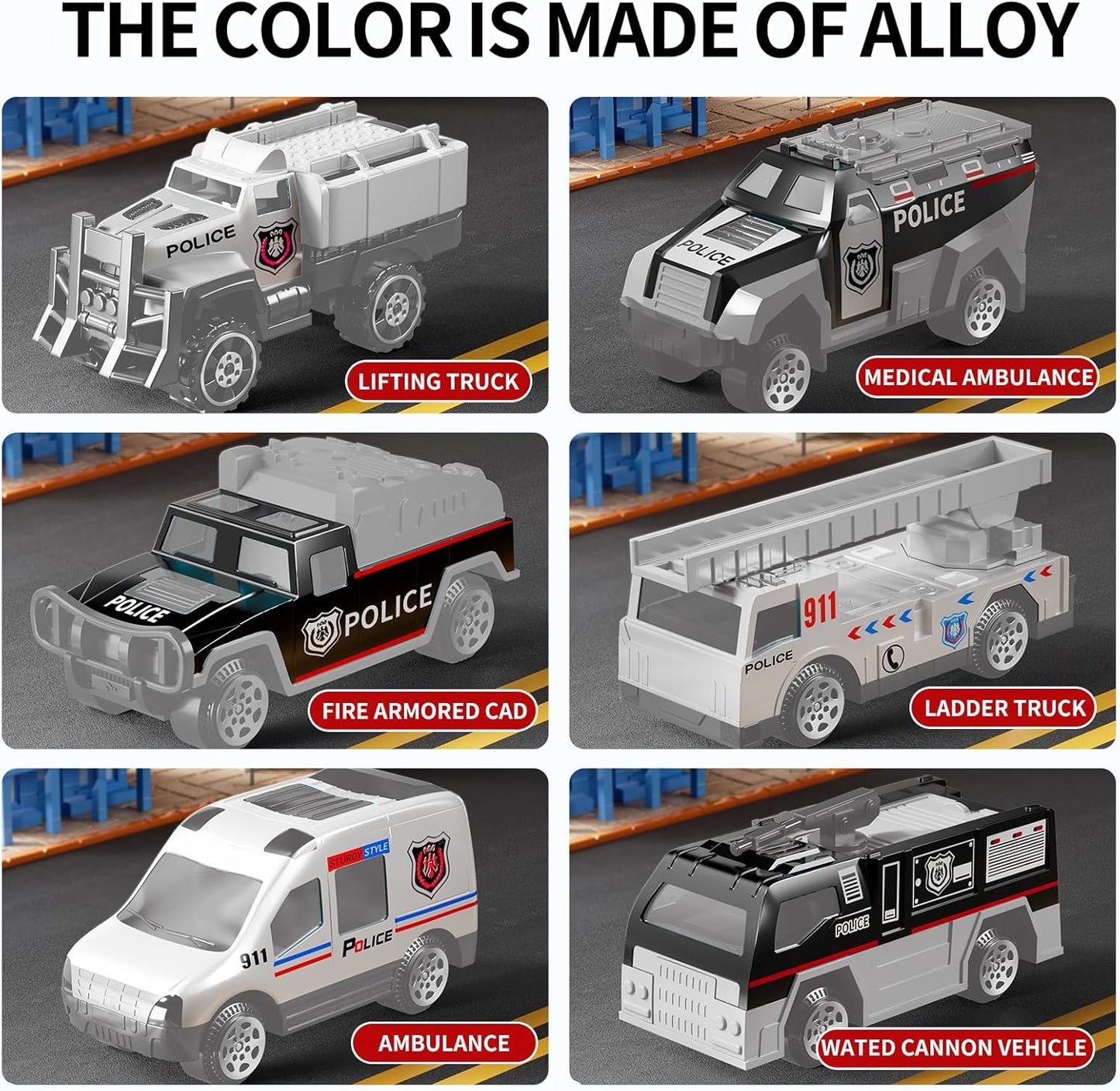 NIPLOOOW Police Trucks Toy Set with Play Mat & Carrier Truck Vehicles NEW
