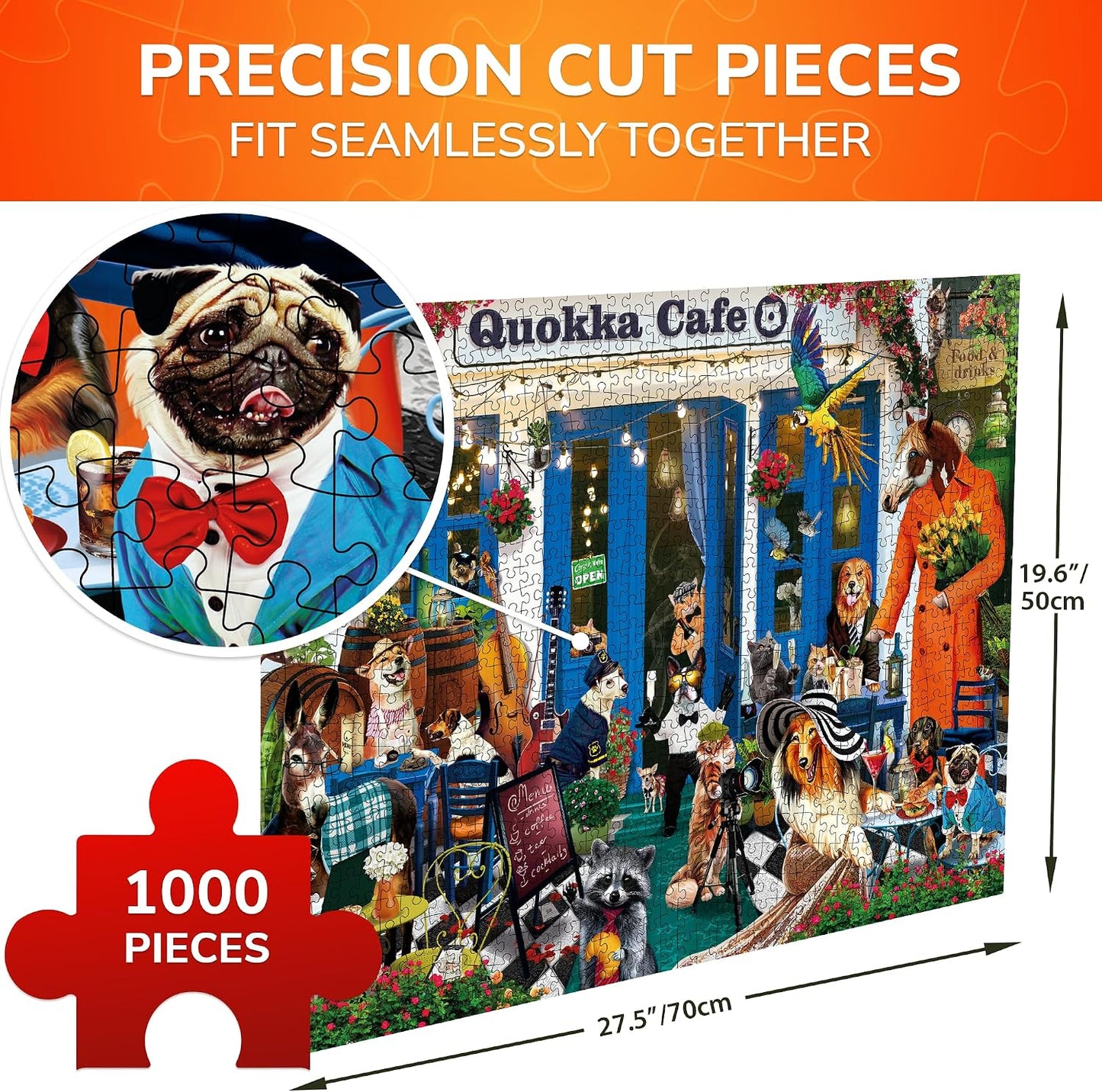 QUOKKA 1000 Piece Jigsaw Puzzle Animals in Café Cardboard Puzzles NEW
