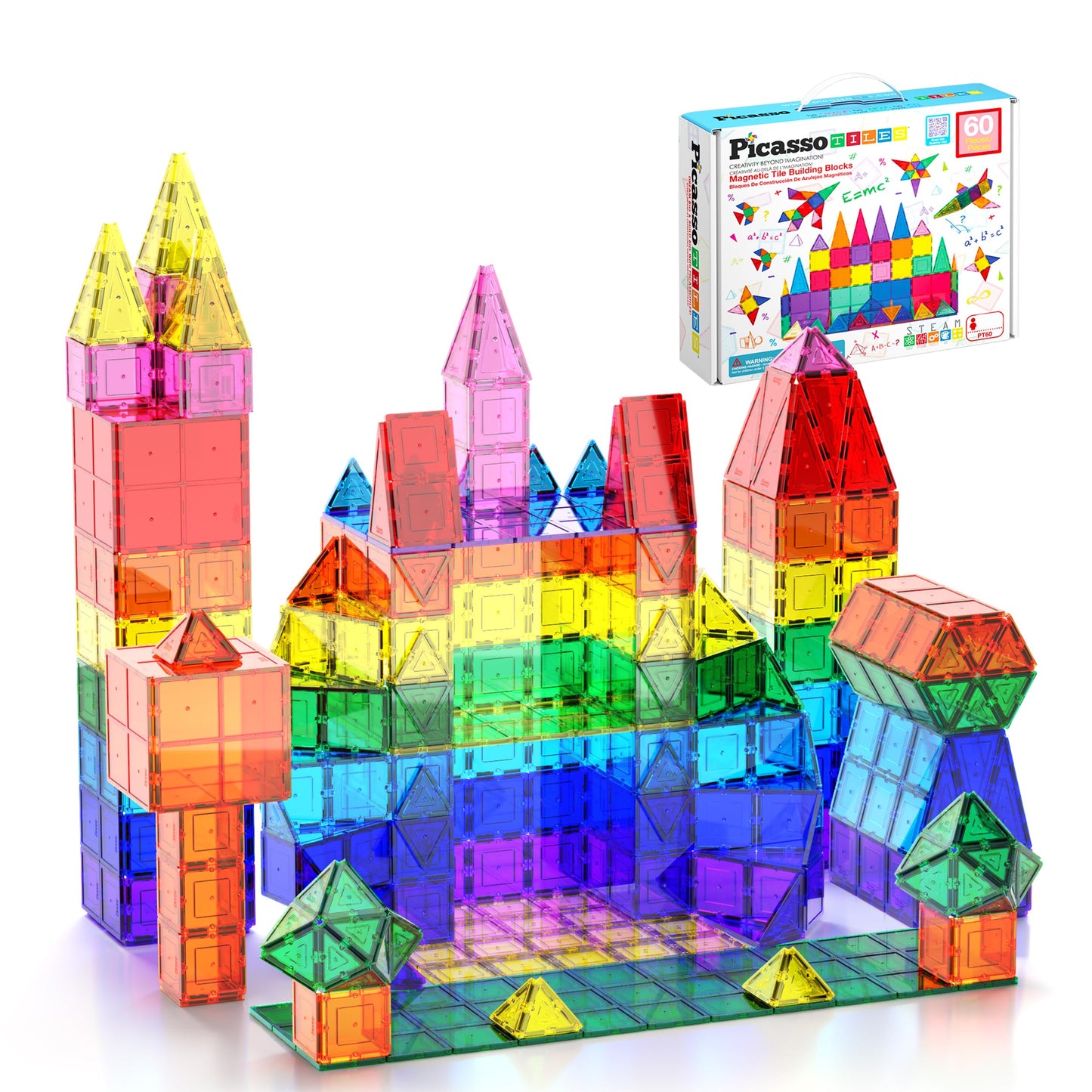 PicassoTiles Magnetic Building Tiles 60 Piece Sensory Toy for Toddlers Kids DEMO