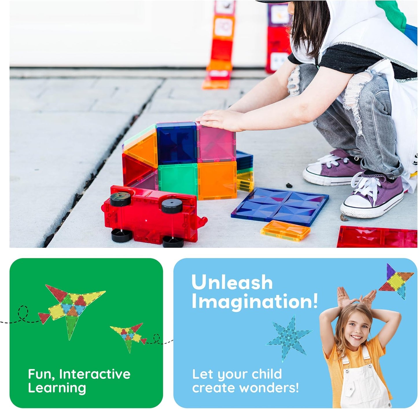 PicassoTiles Magnetic Building Tiles 60 Piece Sensory Toy for Toddlers Kids DEMO