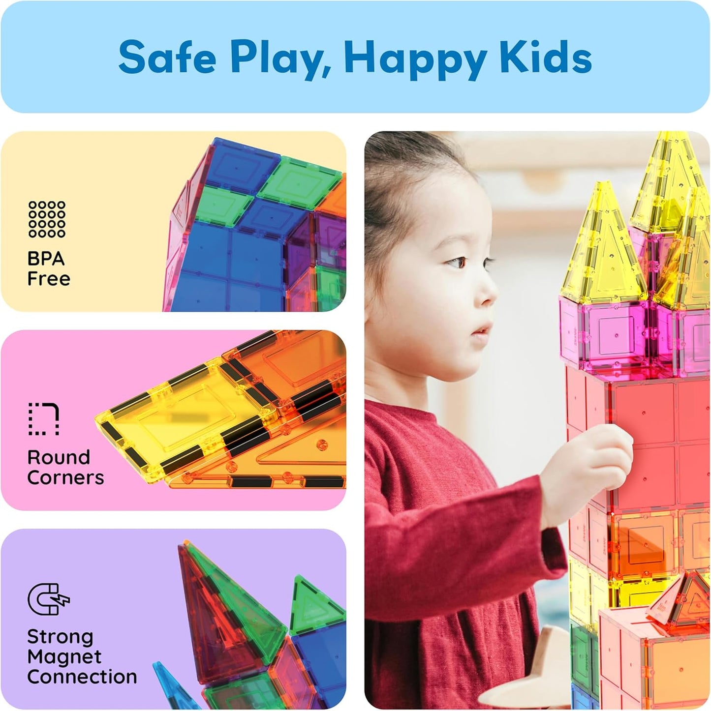 PicassoTiles Magnetic Building Tiles 60 Piece Sensory Toy for Toddlers Kids DEMO