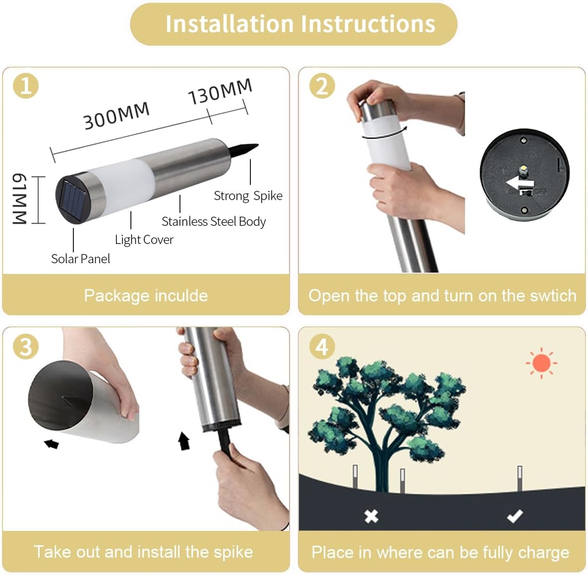 YOOGAO Home Outdoor LED Garden Pathway Lights, Waterproof Silver Decking & DEMO