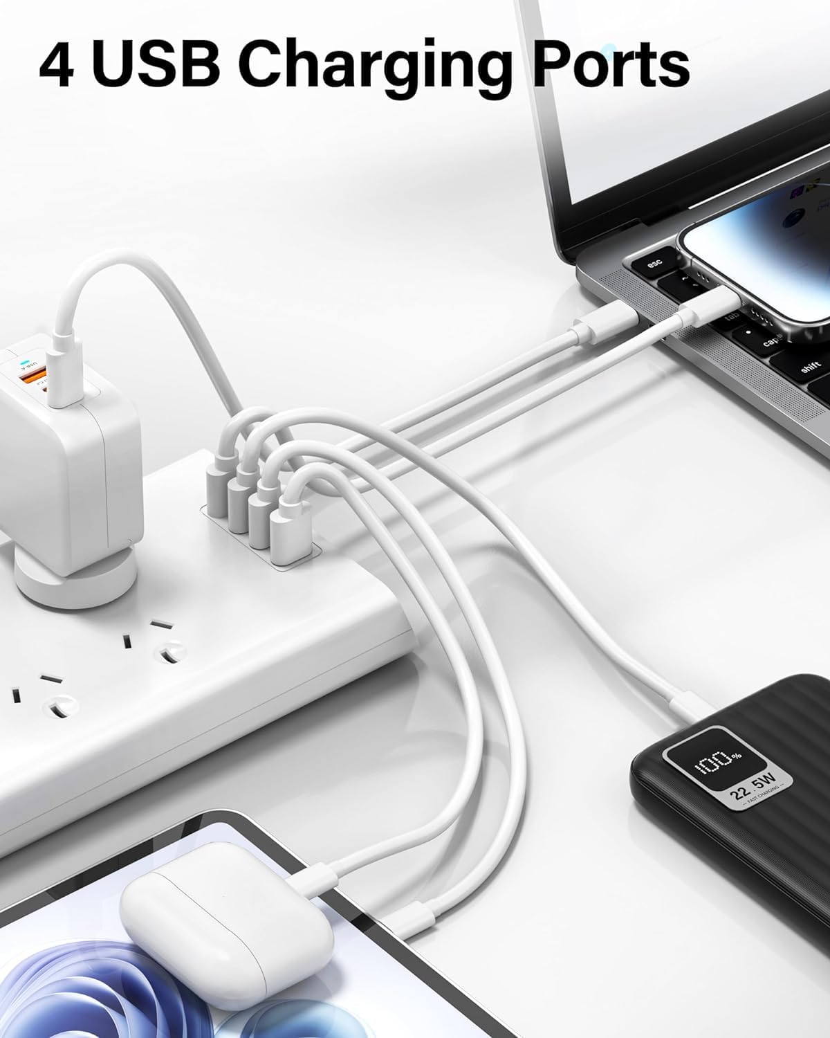 HEYMIX Tech 8-Outlet Power Strip Surge Protector with 4 USB Charging Ports NEW