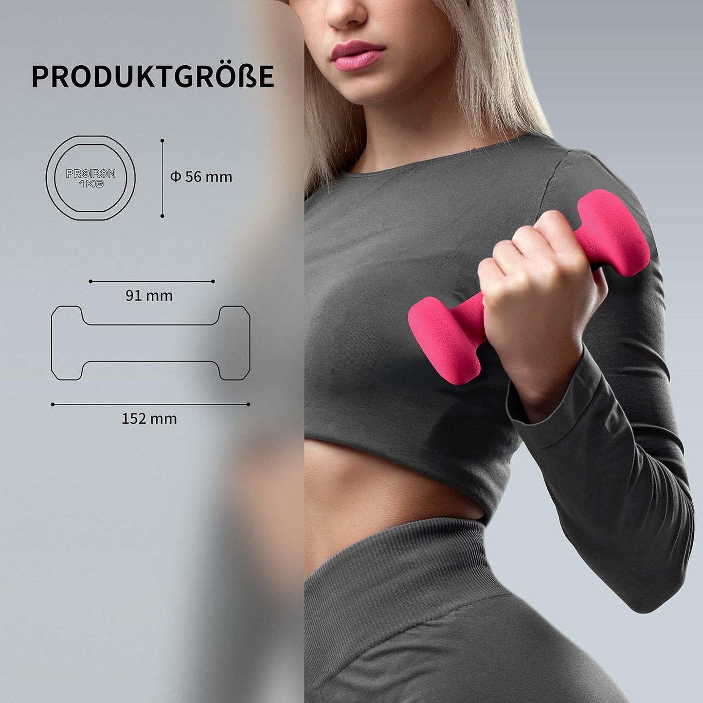 PROIRON Neoprene Dumbbells 2x 1KG Anti-Slip Soft-Touch Grip Hand Weight PINK NEW