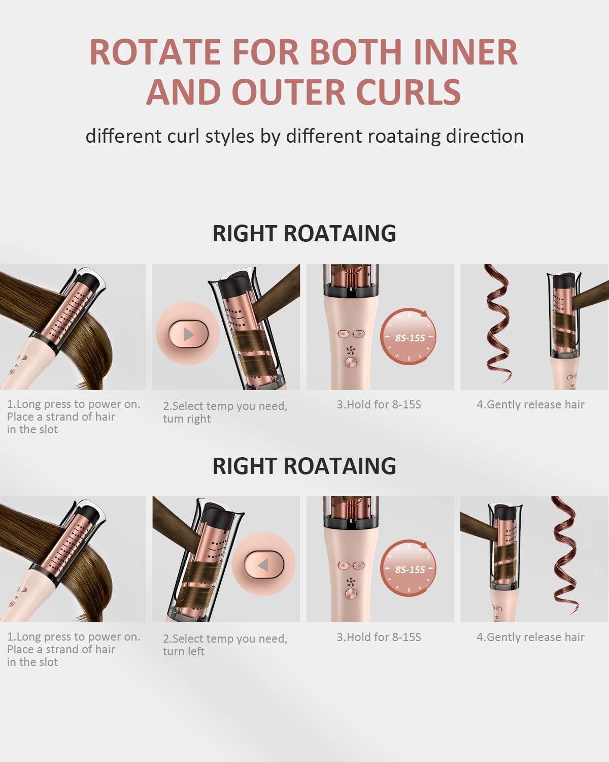YGOVVK Automatic Curling Iron Rose Gold Portable Hair Curler NEW