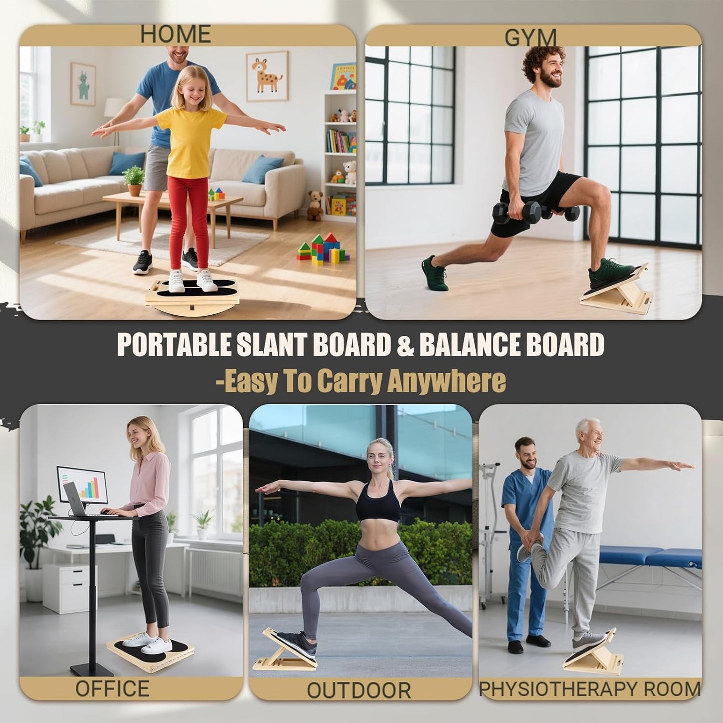 ODCPN 3-in-1 Slant & Balance Board 300 LBS Capacity Calf Stretch Trainer NEW