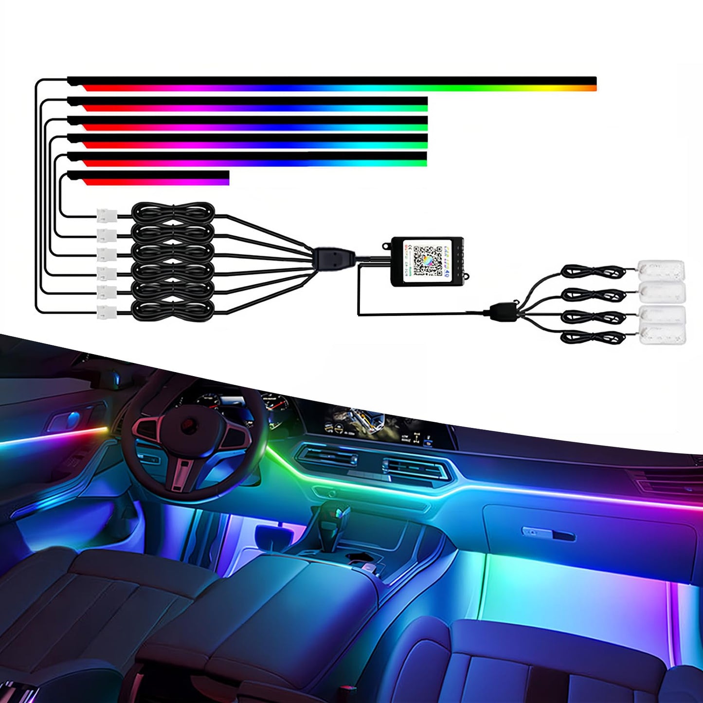 Cooloops Multicolor Neon Light Kit Acrylic Interior Car LED 10-in-1 App DEMO